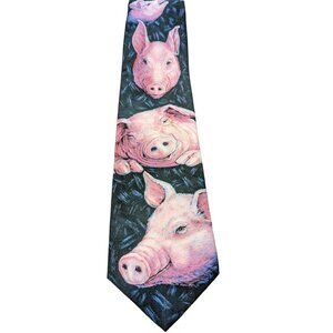 Vintage 1994 Ralph Marlin Necktie Blaine Helman Art Pink Pig Neck Tie Novelty